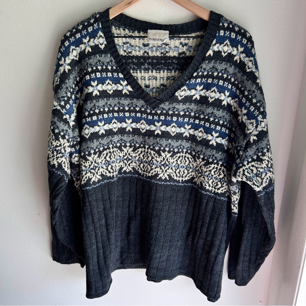 Vintage 90s Fashion Bug Nordic oversized v-neck sweater - size XL